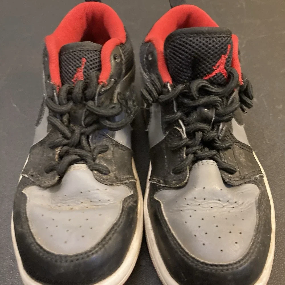 Nike Air Jordan AJ 1 Low Black Gray Red Toddler 12C Kids‎ Crazy Laces